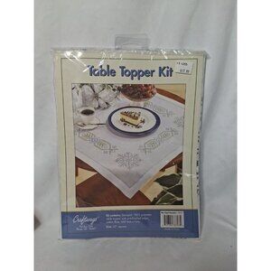 Craftways Table Topper Kit 33" Geometric Blue Piped Snowflake Needlework Cloth